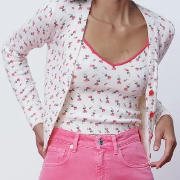 Zara Tops - Zara Floral Jacquard Knit Top & Cardigan